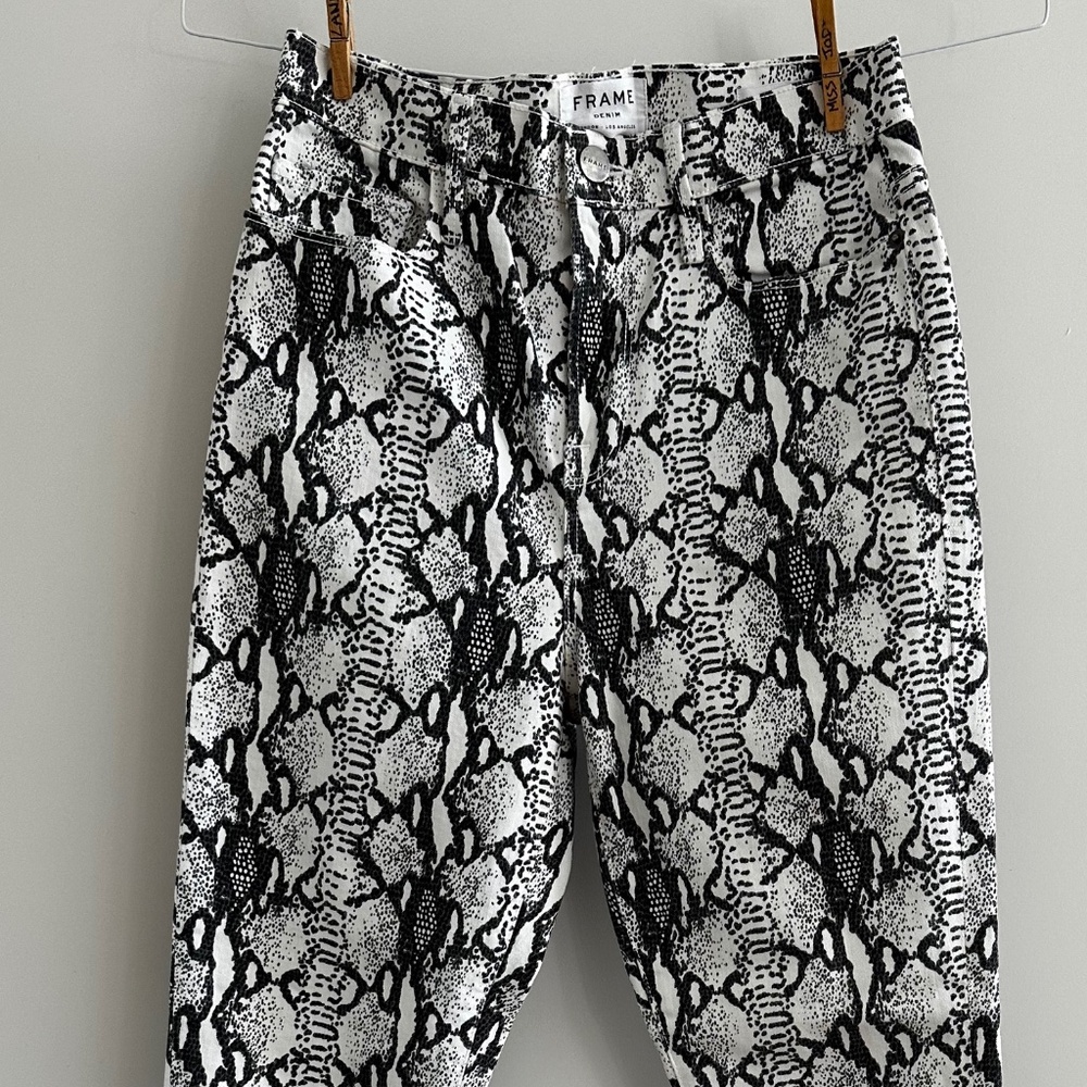 FRAME Denim Ali High-Rise Cigarette Summer-Weight Python Print Jeans, S 26